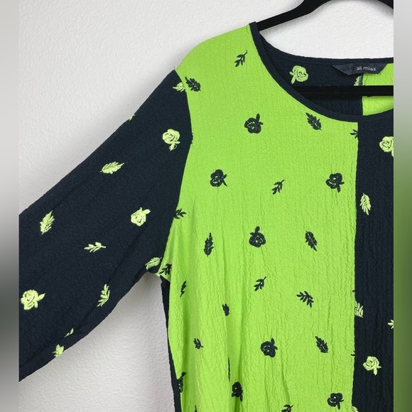 Ali Miles Women's Large Floral Color Block 3/4 Sleeve Tunic Brat Green Apple - Picture 3 of 14